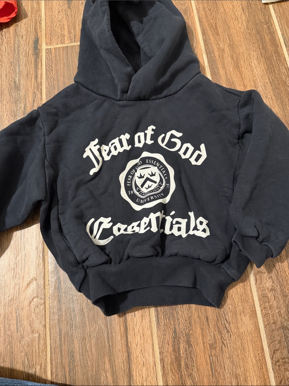 Fear of God Essentials Kids Black Logo Hoodie